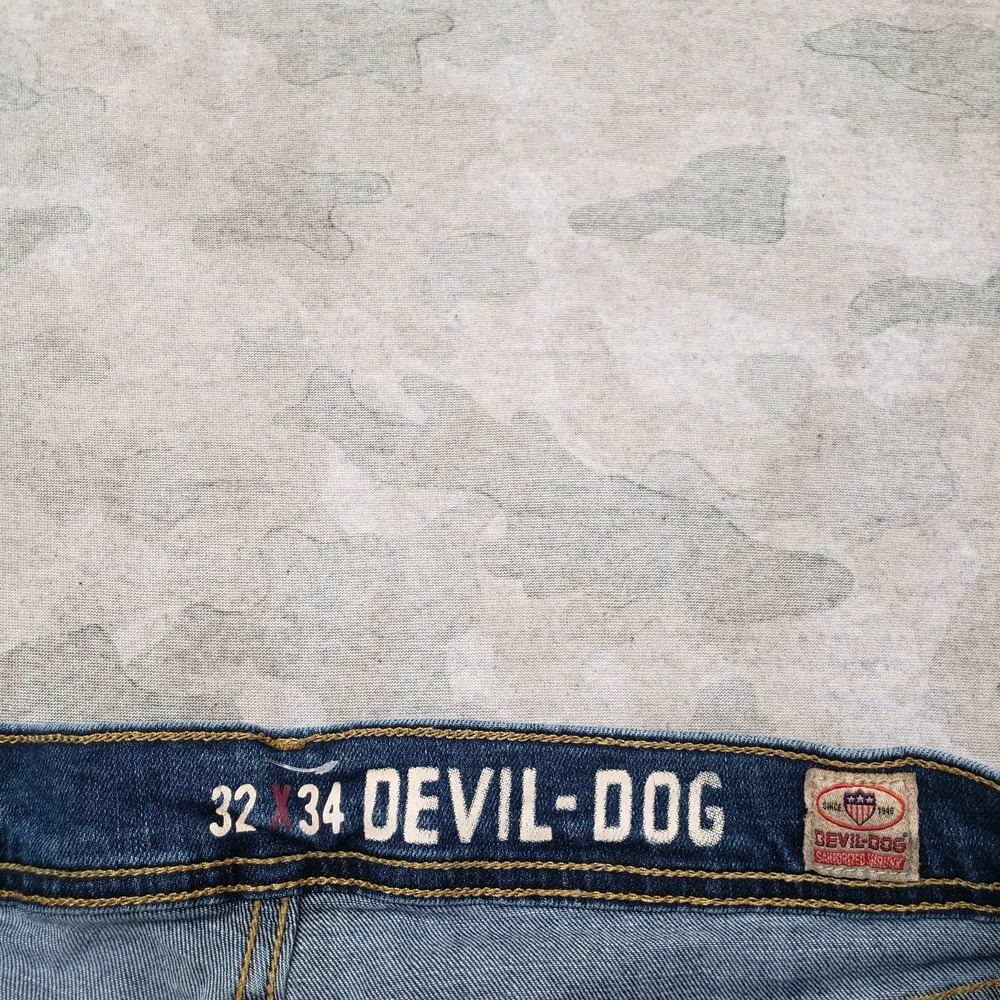 Devil Dog Jeans Mens 32x34 Blue Whiskered Denim Medium Wash Athletic Fit - Picture 5 of 11